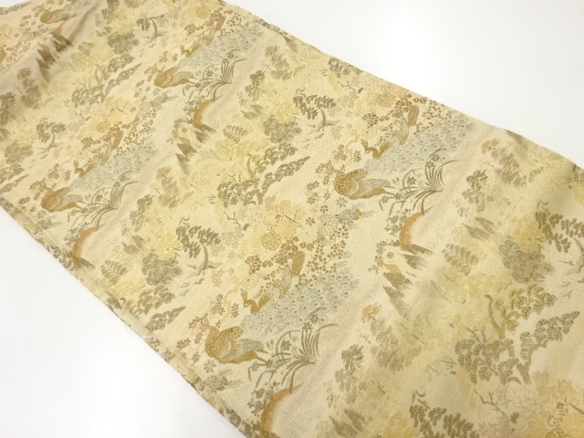 JAPANESE KIMONO / ANTIQUE NAGOYA OBI / WOVEN FLOWER & BIRD